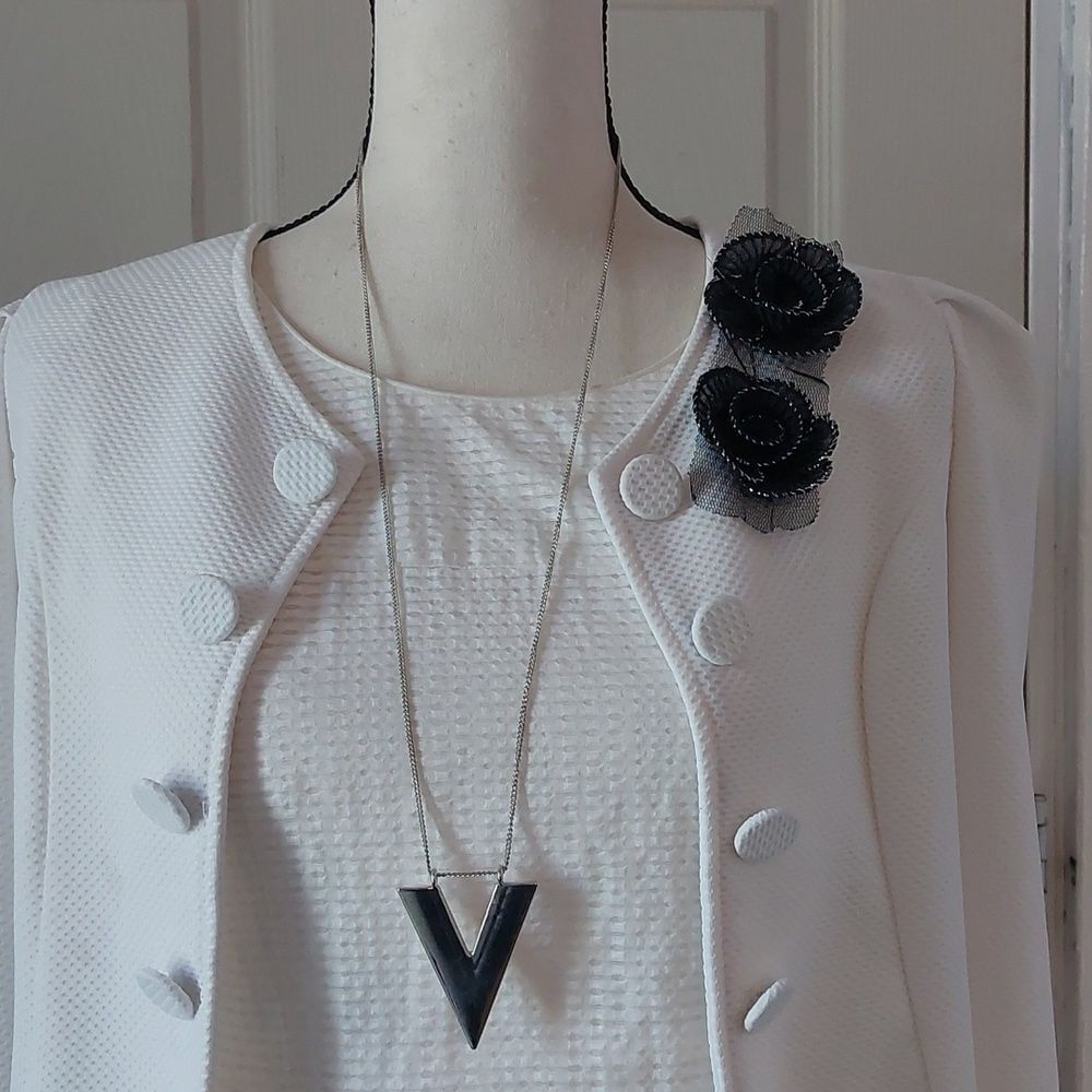 Letter V Initial Pendant Silver Tone Long Necklace
